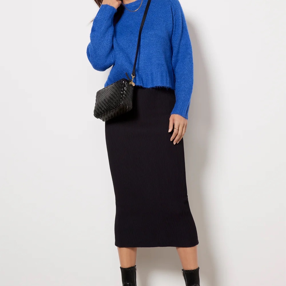 Cuts Clothing Jet Black Ribbed Knit Midi Skirt Coreflex Stretchy Split Skirt S